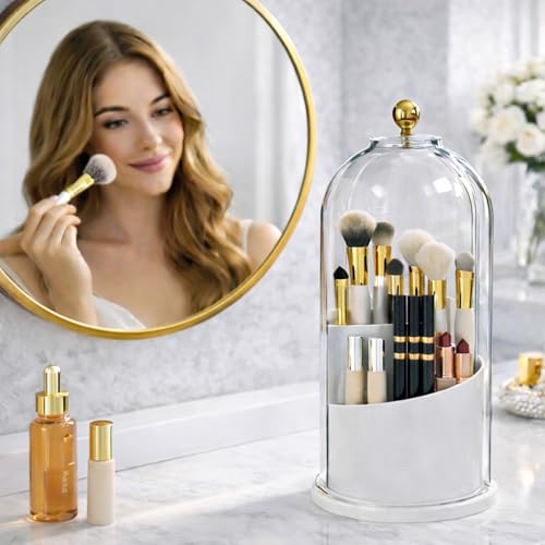 Image of KiZY Luxury 360 Rotating Makeup Brush Holder Organizer | Countertop Organizer Skincare Storage for Vanity, Desktop, Bathroom, Cosmetics | Lipstic, Eyeliners, Perfume Storage. (BLACK-TRANS COMBO)