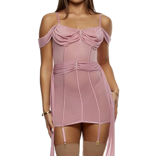 Chemise Forplay en maille drapée ensemble lingerie rose pour femme raffinée