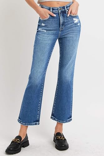 SALT TREE Risen Jeans - Tummy Control High Rise Crop Bootcut Jeans - RDP59374