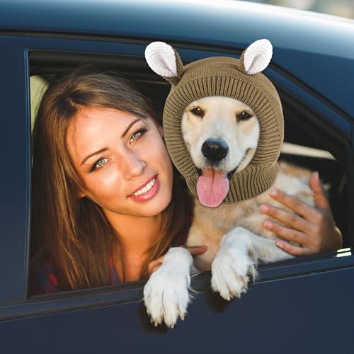 Image of Frienda Quiet Ears for Dogs, Dog Ear Muffs Noise Protection Knitted Pet Ears Snood Head Wrap Hats for Medium to Large Cats Pets(Dark Khaki)