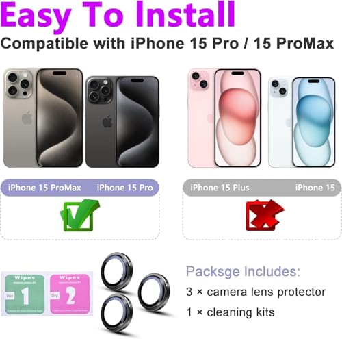 Image of inchiPhone 15 Pro / 15 Pro Max Camera Lens Protector Ring - Premium 9H Tempered Glass Lens Guard, Anti-Scratch, Anti-Drop, HD Clear Camera Lens Cover for Ultimate Protection and Durability inch Black