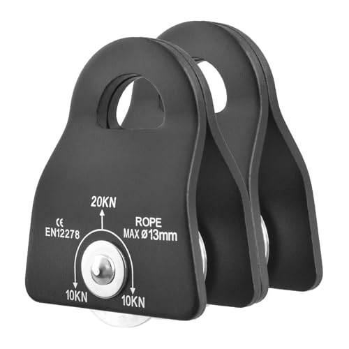 TRIWONDER 20kN Micro Climbing Pulley, Bearing Mobile Sheave Aluminum Fixed Eye Rock Rope Pulley for Rigging Lifting Hitch Tending (Black - Pack of 2)
