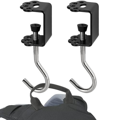Zolunu Desk Mount Bag Holder Hook Clamp-On Backpack Hanger Portable Headphones Holder, Reduce Desk Clutter, Black (Pack of 2)