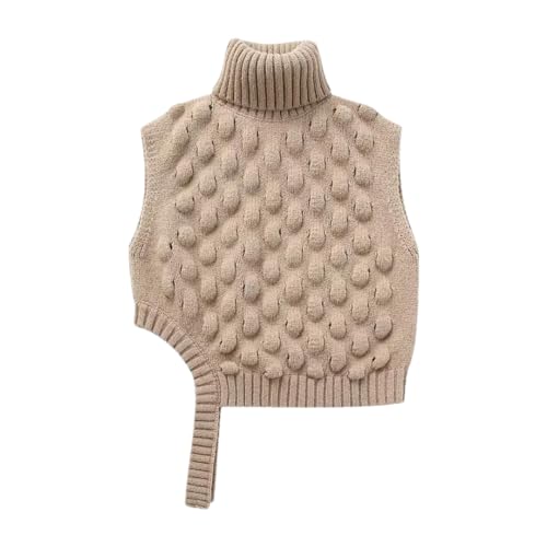 Women's Sleeveless Turtleneck Knitted Vest Sweater Irregular Short Pullover Coat Top