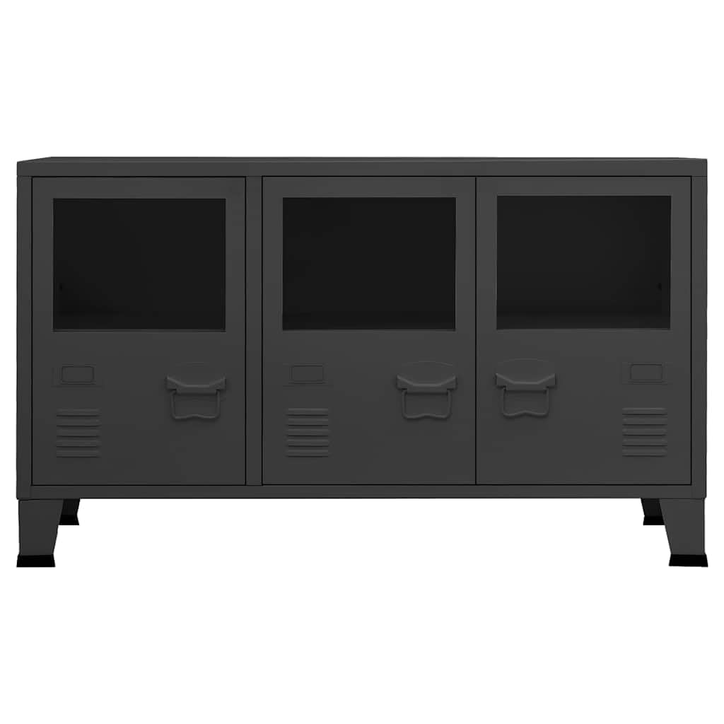 Credenza Industriale in Metallo e Vetro Antracite 105x35x62 cm