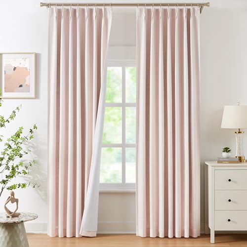Image of WEST LAKE Bailey Pinch Pleat Full Blackout Curtains 90 Inches Long,Pink Linen Textured 100 Room Darkening Drapes with Back Tabs for Lovely Girls Room Bedroom,Rustic Window Treatment,40" Wx90 Lx2