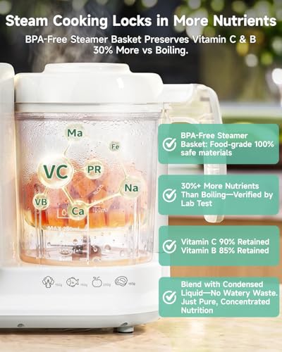 Baby Food Maker with Large Steam Basket Onestep Baby Food Processor Steamer with Steam & Grinding, Auto Cooking Self-Cleaning & Sterili-zing, BPA-Free for Healthy Homemade Baby Food — view 3