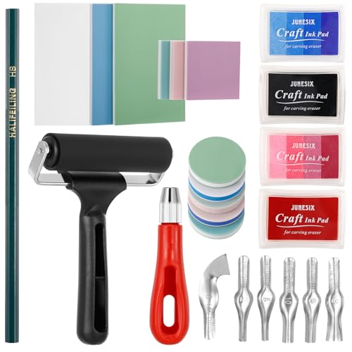 La Mejor Lista de Herramientas para calcar Top 5. 41 Bloques de goma para tallar sellos con herramientas de corte y rodillo de goma para la producción de sellos de impresión, grabados, postales y otras manualidades