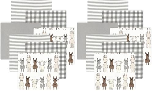 Image of Hudson Baby Little Treasure Cotton Poly Flannel Receiving Blankets Multipack, Beige Farm Friends, 30x30 inches (Pack of 2)