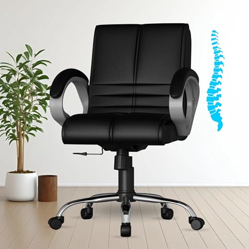 Image of FUGO FG235 with 3 Years Warranty Ergonomic Medium Back Office Chair with Adjustable Height, Cushioned Back&Seat, Tilting Mechanism, Heavy-Duty Metal Base, Perfect for Work, Study and Office (Black)