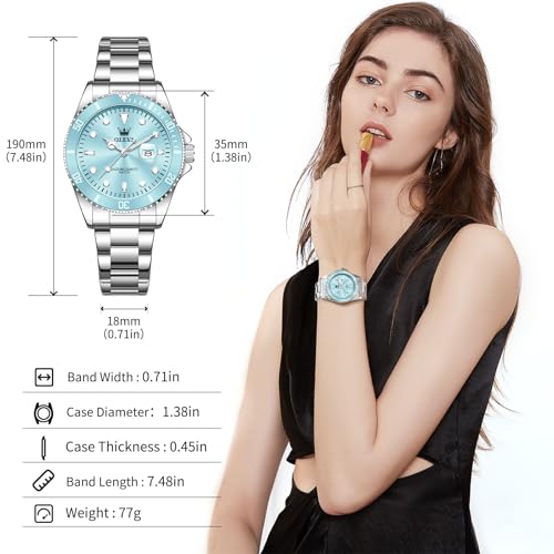 Image of OLEVS Watch Women Silver Watches for Women Luxury for Small Wrists Dress Stainless Steel Women's Wrist Watches Easy to Read Reloj para Mujer Black /Blue /Gold /Green /Pink /Purple