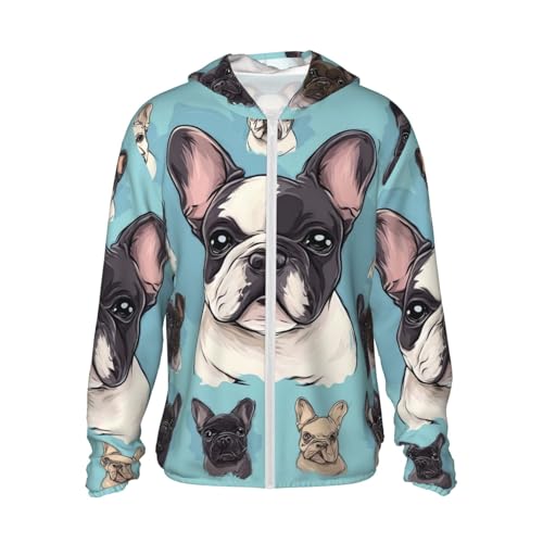 Sun Protection Hoodie Shirt cute french bulldog UPF 50+ Long Sleeve Outdoor Rash Guard for Men Women