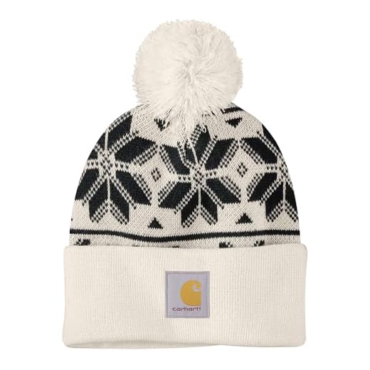 Carhartt Bonnet en tricot jacquard à pompons pour femme, Lait d'avoine, Taille unique
