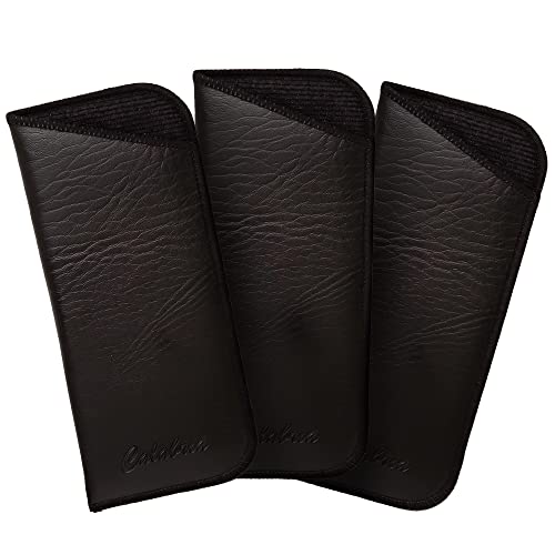 Calabria PU Flat Soft Eyeglass Case 3 PACK-BLACK Syn.Leather &Felt Lined NO CLIP
