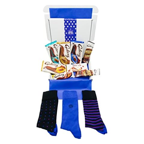 Galaxy Chocolate Gift Hamper Chocolate and Bamboo Socks Box (Gift for Men Blue Polka Dot) Cover