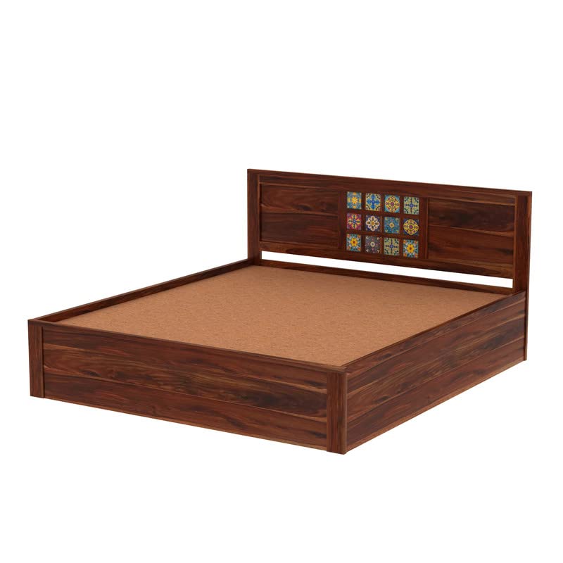 Image of Solid Wood King Size Hydraulic Bed for Bedroom | Wooden Crafted from Premium Sheesham Wood | Bedroom Furniture Elegant Double Bed with Storage | Honey Finish Length (82x74x38 Inches)