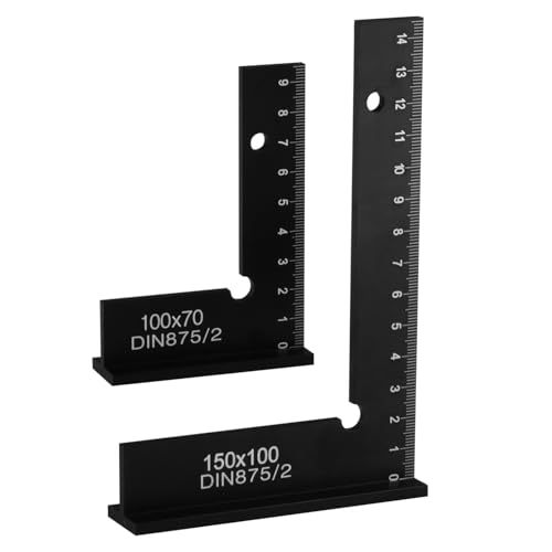 suaywo 2 Stück Schlosserwinkel Set 90° Anschlagwinkel für präzise Arbeiten, 100 * 70mm und 150 * 100mm Anschlagwinkel Metall für Metall- und präzise Arbeiten - Schwarz