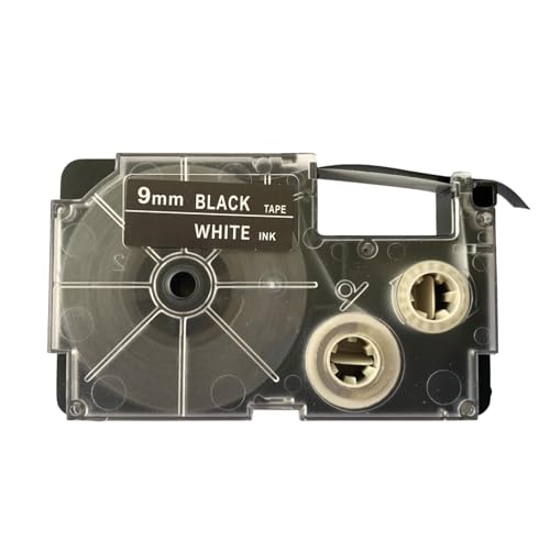 Image of LIVYU LIFE 9mm Compatible Label Tape Replacement for Casio KL-120, KL-60, KL-820, KL-7400, KL-G2, KL-HD1 Label Maker, (White Ink on Black Tape -9 mm x 8m-1 Pcs)