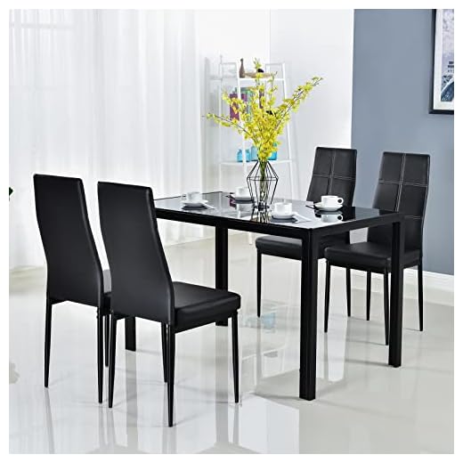 Bonnlo 5 Pieces Dining Set Black Dining Table and Chairs Set for 4 Persons,Kitchen Room Glass Table with 4 Chairs