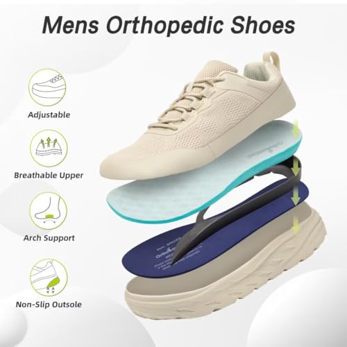 Image of OrthoComfoot Men's Orthopedic Diabetic Wide Walking Shoes: Comfortable Casual Arch Support Plantar Fasciitis Fashion Sneakers, Work Tennis Orthotic High Arch Swollen Feet Shoes for Foot Heel Pain