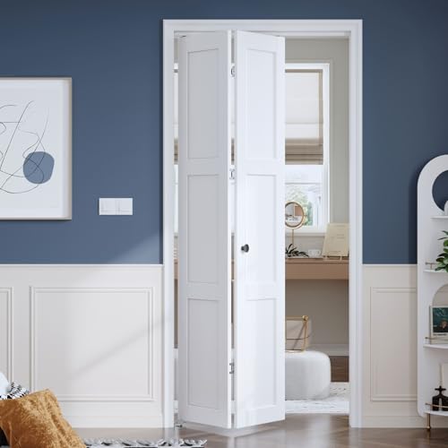 Roymelo White Bifold Doors for 36'×80' Opening, Sliding Interior Closet Folding Barn Door Slab with Concealed Hardware Kit Included, 3-Panel, MDF Wood Panel Covered with PVC Surface