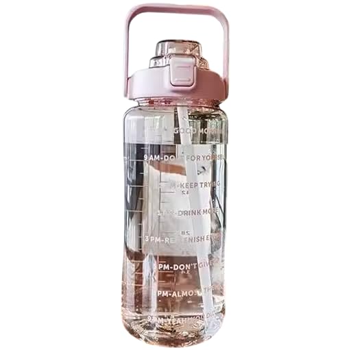 Motivational pink Water Bottle with Time Marker, 2000 mL Large Capacity, Transparent BPA-Free Sports Bottle with Straw, Leak-Proof for Gym, Office, School, Travel-image-38