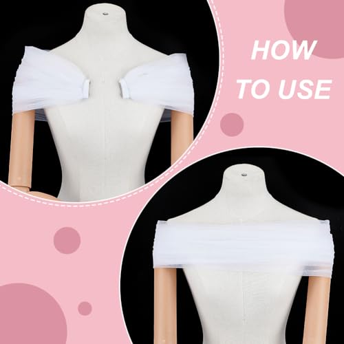 BENECREAT Detachable Tulle Shawl, 90cm/35 White Bridal Lace Sheer Shawl Dress Sheer Capes Cover Up Accessory for Wedding, Costume, Formal Party Prom 5