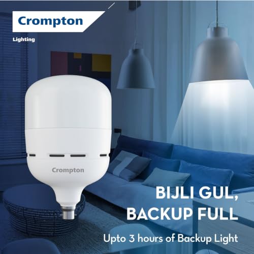 Image of Crompton 50W Backup Lamp LED Bulb | Rechargeable Inverter Bulb for Home, Office & Hotels | Up to 3 Hrs Backup | Li-Ion Battery | Surge Protection up to 4kV | Voltage Protection 440V | CDL | Pack of 1