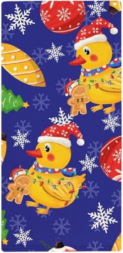 タオル クリスマスダック雪片クリスマス・ボールジンジャーブレッドマン フェイスタオル 38X78cm 長め 大判 ハンドタオル サンゴフリース 耐久性 ふわふわ ソフト 柔らか肌触り 肌に優しい やわらか 軽い 薄手 乾きやすい 抗菌防臭 家庭用、温泉、砂