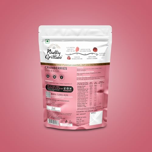 Image of Nutty Gritties Dried US Cranberries 200g | Cranberry, Healthy Snack for kids and adults | Resealable Pouch