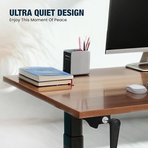 Image of Manual Height Adjustable Desk | 120x60 cm Walnut Top, 18mm Thick | Black Frame | 60kg Capacity | Smooth Hand Crank | 2-Year Warranty | Sturdy Steel Frame | Ergonomic Home & Office Use