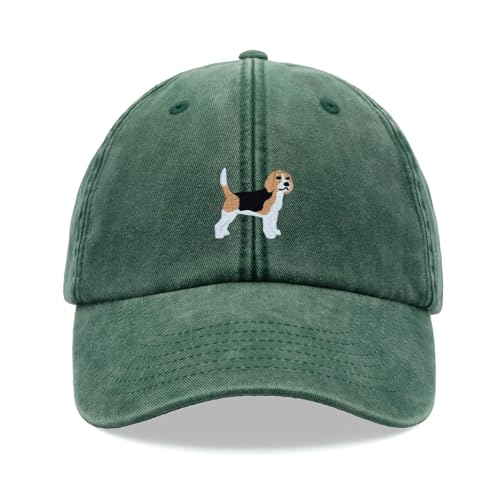Beagle Dog Baseball Cap Vintage Washed Unisex Dad Hat Adjustable Bottle Green