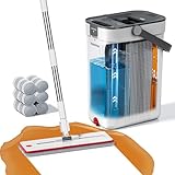 HoMettler Mop and Bucket Set, Flat Mop and Bucket System with Separate Dirty and...