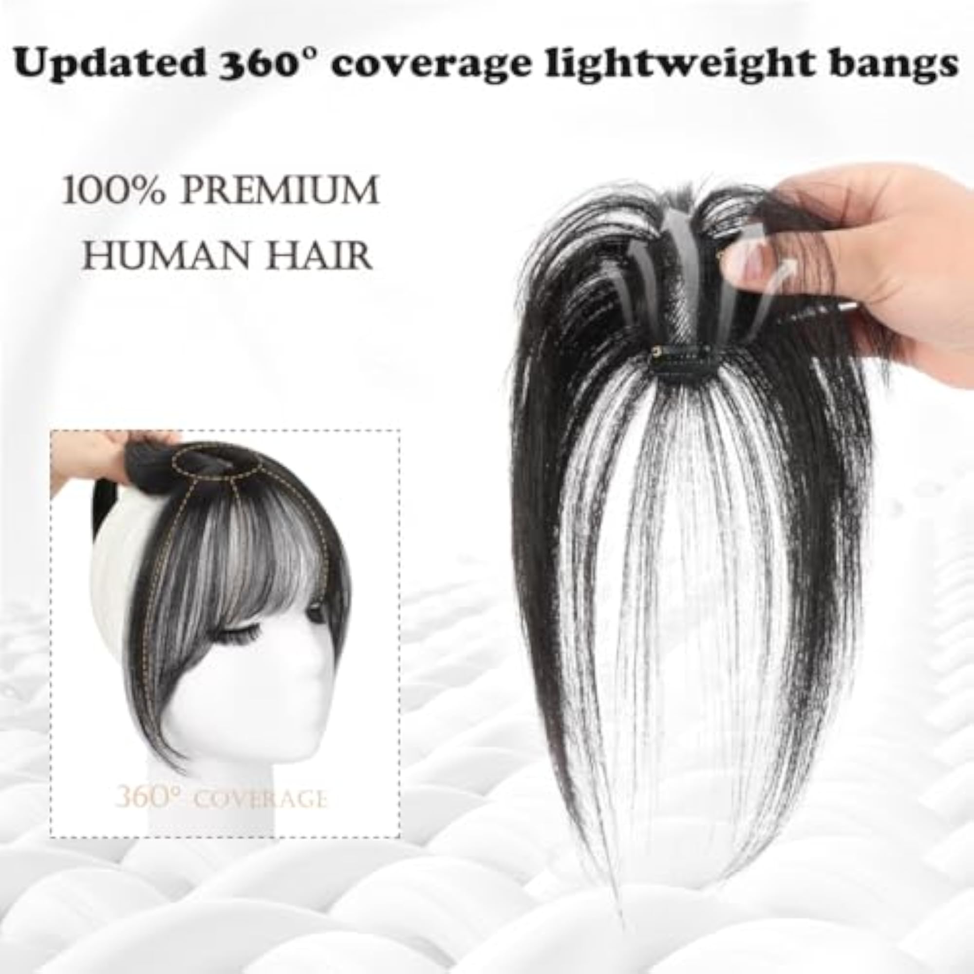 Natural Black Human Hair Topper with Front Bangs