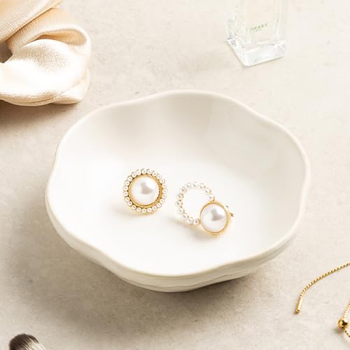 zerokyclan Ceramic Jewelry Tray Ring Holder Floral Trinket Bowl for Women