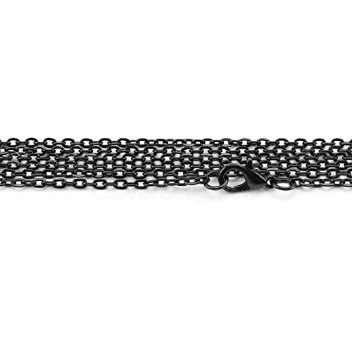 CleverDelights 2x3mm Cable Chain Necklaces - Dark Black Color - 20 Pack - 24 Inch Length