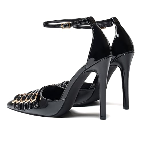 Women's Pointed Toe 4.3-Inch Stiletto Pumps Ankle Buckle Strap for Nightclub Wedding Party Shoes4