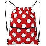 Famame Red White Polka Dot Drawstring Backpack String Bag Sackpack For Gym Shopping Beach Sport Yoga