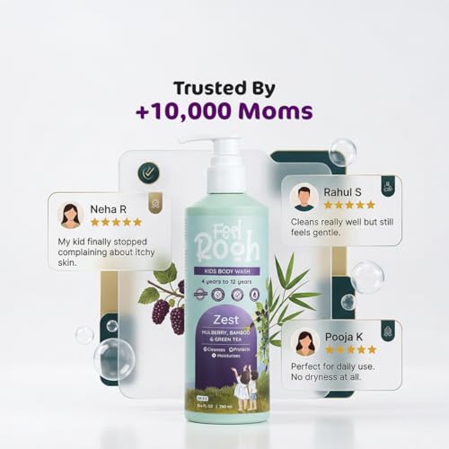 Image of Zest Kids Body Wash 300ml - Mulberry, Bamboo & Green Tea | Tear-Free, Gentle, Antibacterial | Natural Plant-Based | Ages 4-12