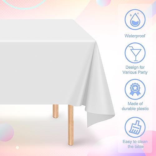 Image of 16 Pack White Plastic Tablecloth for Rectangle Tables, Premium Decorative White Disposable Table Cloths for Parties, Bulk Rectangle Party Table Cover for Birthday, Wedding, Anniversary, 54 x 108 Inch