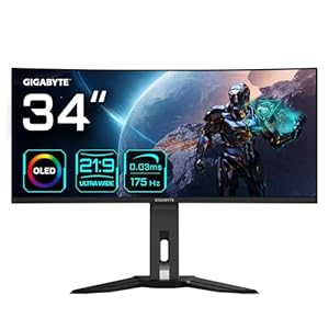 Gigabyte Monitor de Juegos Curvo OLED WQHD MO34WQC de 34″ – 3440 x 1440, 175Hz, 0.03ms, KVM, 250 CD/m², FreeSync Premium Pro, DisplayHDR True Black 400, HDMI 2.1, Displayport 1.4