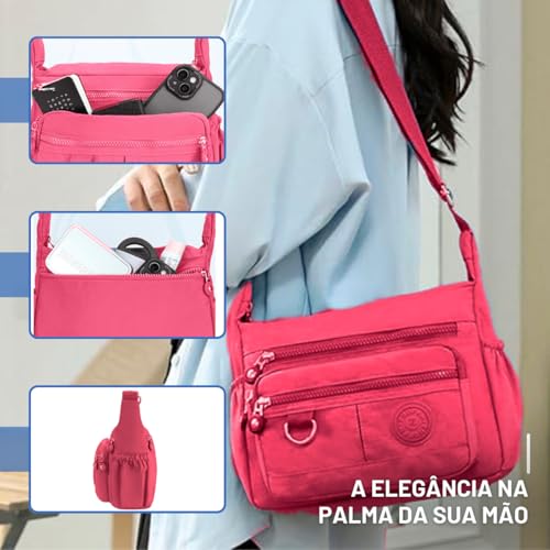Bolsa Feminina Transversal Multi Bolsos Nylon Crossbody Bolsa de Ombro com Alça à prova d'água, Bol