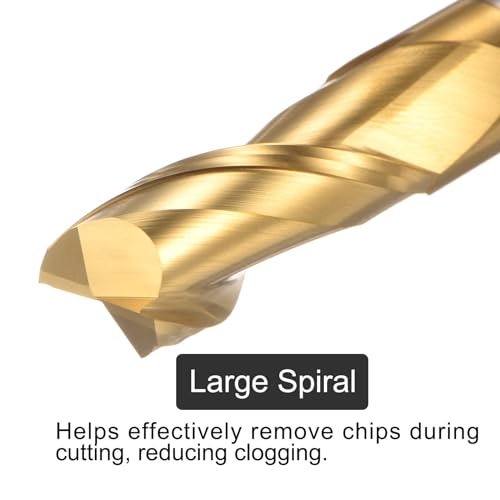 Image of uxcell Carbide Square End Mill, 1 /2 inch Diameter ZrN Coated 2 Flutes Milling Bit Cutter, for Aluminum Copper Non-Ferrous Alloy Metal, 1 /2 inch Shank 1-1 /4 inch Cut Length 3 inch Long