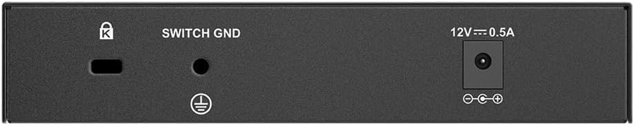 posterior view of the D-Link DMS-107 switch showing the power input and grounding point.