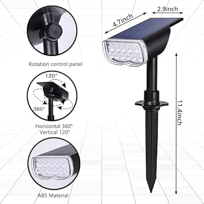 Solar Spot Lights Outdoor Waterproof IP67, Soalr Dusk to Dawn Landscape Spotlights Daylight Wall Lights for Yard Garden Pathway 2 Pack