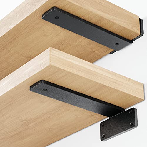 Orbeto Heavy Duty (1/4”) Floating Shelf Brackets (6 Pack) Metal Black,Holds 160+lb, Powder Coated, Complete Mounting Hardware, Easy Install with Clear Instructions, Choose 6,8,10,12" (6 inch-6 Pack)