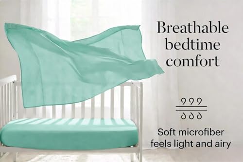 Image of Everyday Kids Fitted Crib Sheet, 100% Soft Breathable Microfiber Baby Sheet, Fits Standard Size Crib Mattress 28in x 52in, Aqua Nursery Sheet