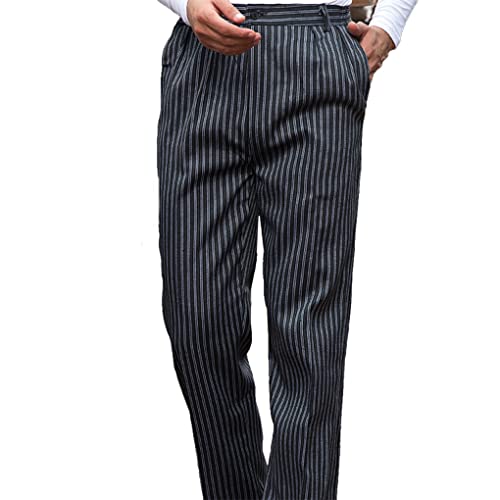 QOKLIYUI Calças de chef para homem casual Baggy Cook Pant uniforme de empregado de mesa roupa de cozinha de algodão resistente ao desgaste M Black White Stripes, Zebrastreifen