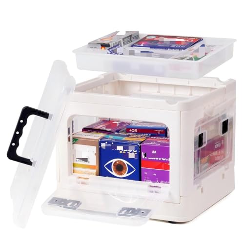 Image of HEY FOLY 22qt Medicine Organizer Storage Box with 4-Side Opening Doors, White Foldable Medication Organizer Empty, Container Case Stackable First Aid Box for Home Storage