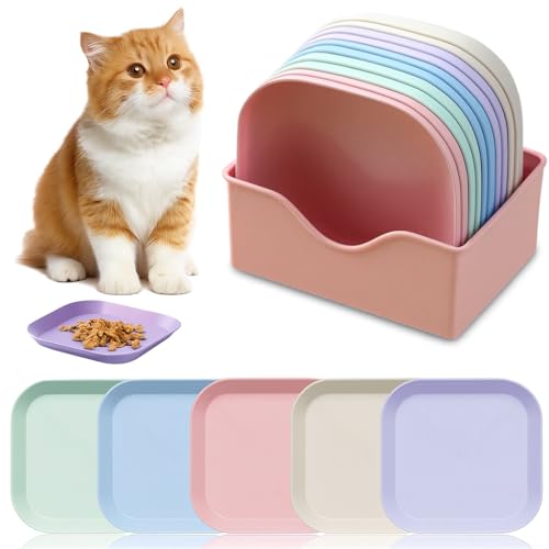 10 Stück Katzennapf,Katzenschüssel,Katzennapf Flach,Fressnapf Katze Futternapf,Runden Katzenteller,Fressnapf Katze,Bunt Katzenfutter Napfset,Cat...